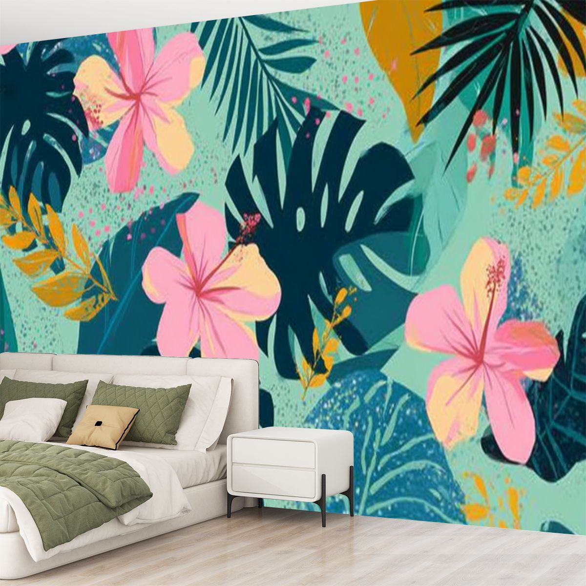 Peel and Stick Wallpaper Tropical flowers Mid Century Modern Art Future Abstract artistic palm Modern Art Wall Mural Decor Self Adhesive and Removable 69in x 98in