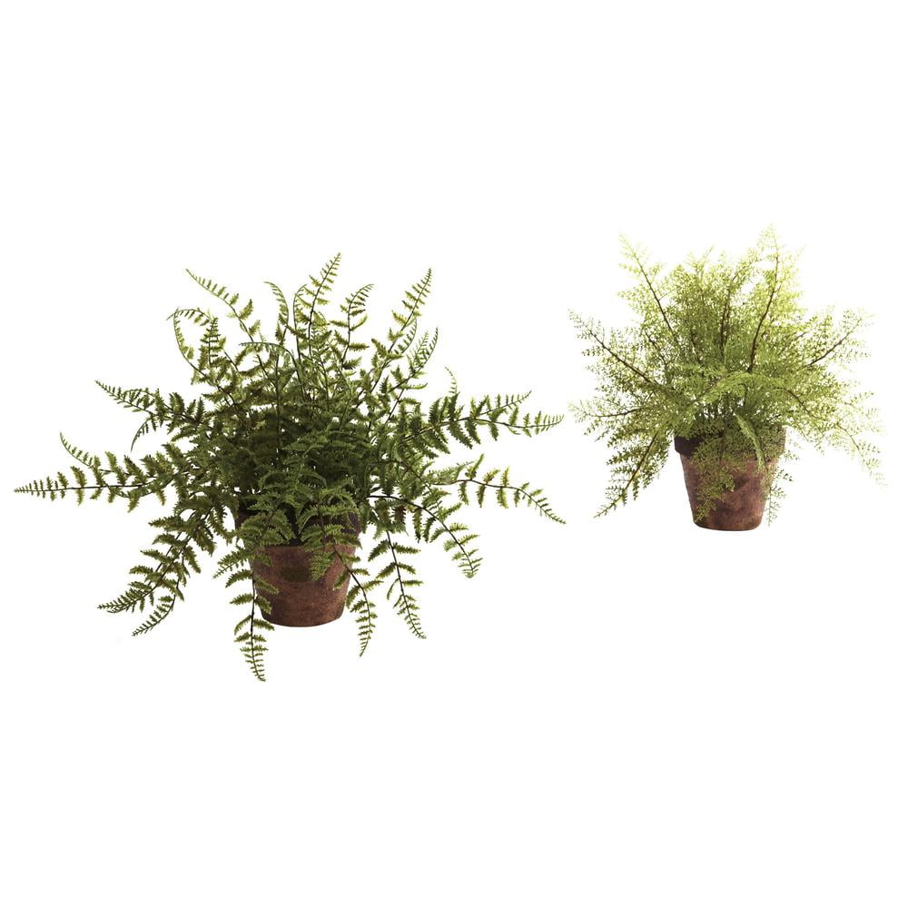 Nearly Natural Boston Fern Set Of 2 - Artificial Fern In Burlap Planter, Home & Office Decor