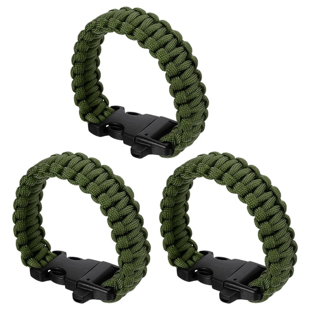 Pulseras de paracord de supervivencia Uxcell, paquete de 3 pulseras trenzadas con hebilla de plástico, verde militar