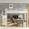 thumbnail image 2 of JERFIT Queen Loft Bed with L-shaped Desk, USB, Wardrobe, LED, White Wood, 2 of 10