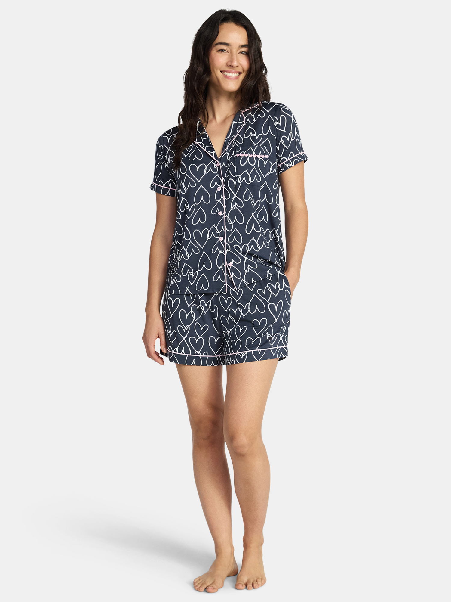 Valentine's Day Women's Knit Notch Collar Top and Shorts Pajama Set from Way to Celebrate, 2-Piece, Sizes XS-3X