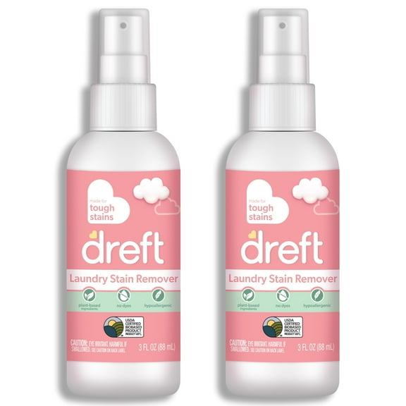 Dreft Stain Remover for Baby Clothes, Fragrance Free and Hypoallergenic Baby Stain Remover Spray, Travel Size Stain Treater, 3 Fl Oz ( Pack of 2)