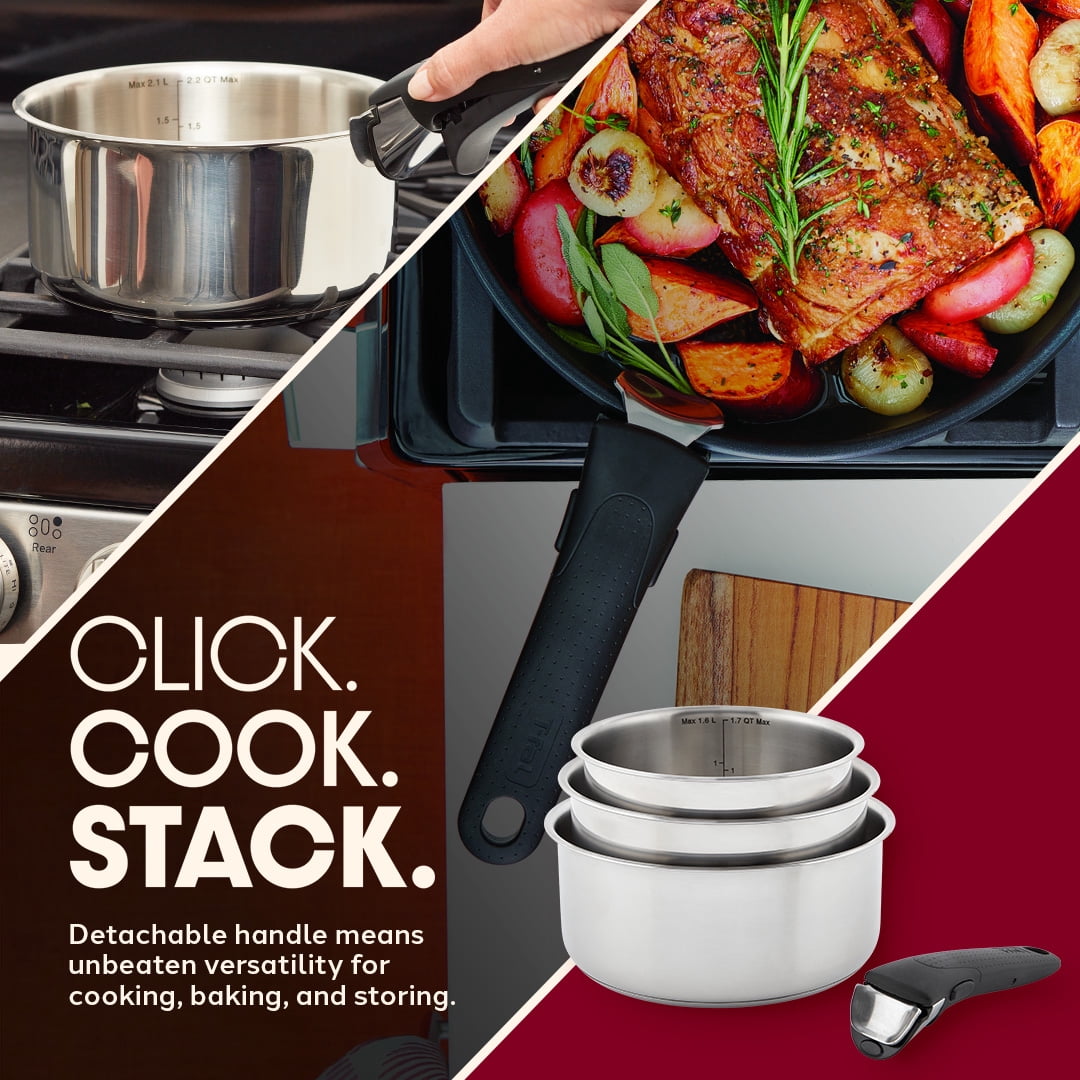 T-fal Ingenio Preference 4 Piece Stainless Steel Cookware Set, Induction Oven Safe 500F, Pots and Pans, RV, Detachable Handle