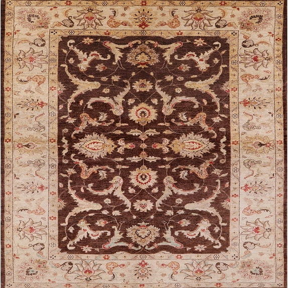 Ahgly Company Indoor Square Mid-Century Modern SandyBrown Oriental Area Rugs, 6' Square