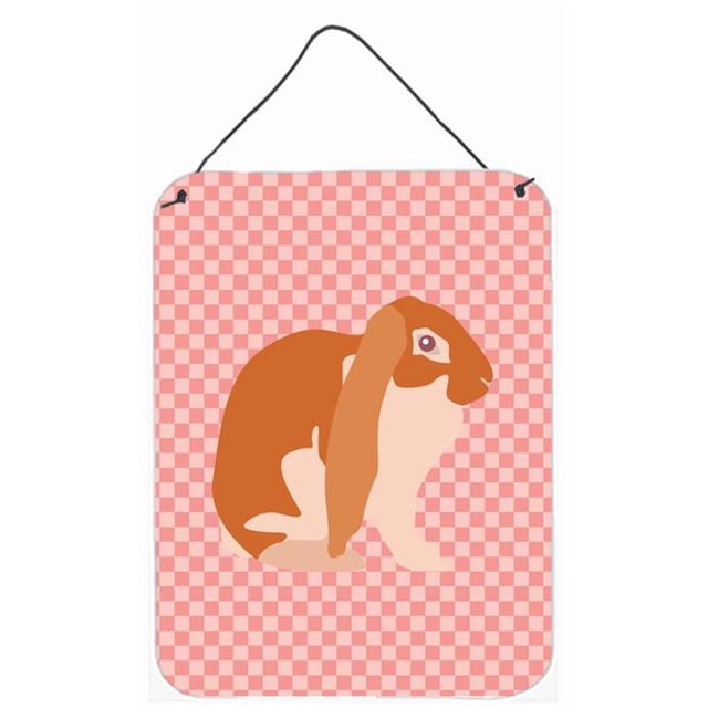 Carolines Treasures BB7962DS1216 English Lop Rabbit Pink Check Wall or Door Hanging Prints