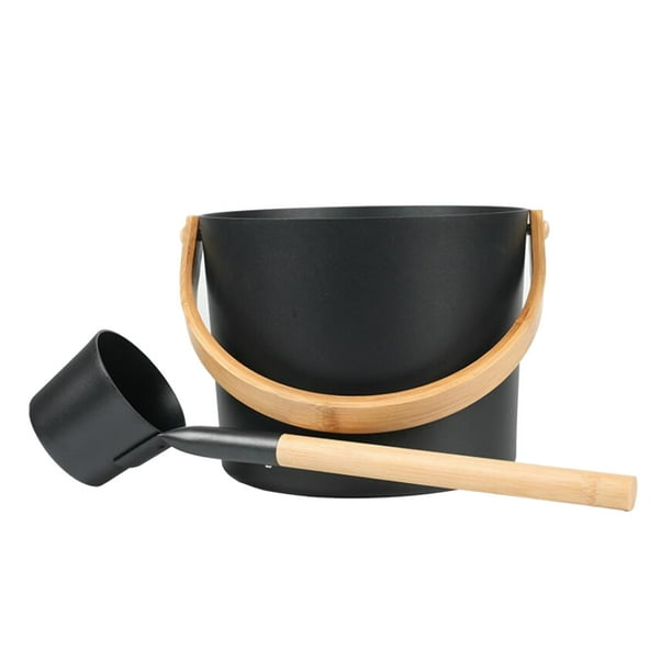 Cubo de aluminio portátil con cuchara y mango largo para el hogar o la habitación del hotel. 5L Negro_Estilo A