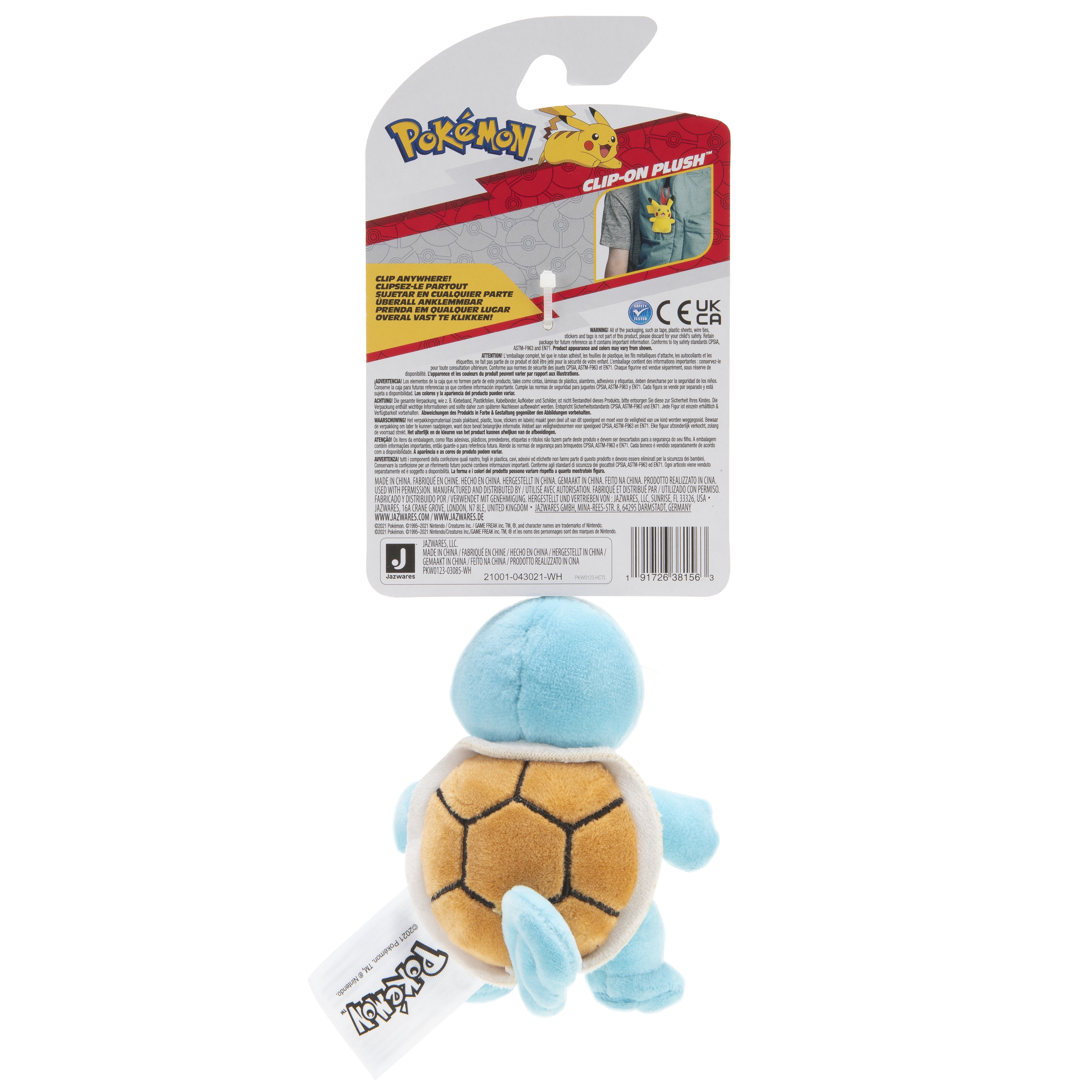 Pokemon Squirtle Clip-On Plush - 3.5-Inch Travel Ready Plush with Plastic Clip