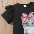 thumbnail image 5 of HCNTES Toddler Girl Set Adorable Cat Print Ruffle Sleeve Top Heart Shorts and Headband 3-Piece Set for Summer Days Toddler Girl Summer Clothes, 5 of 6