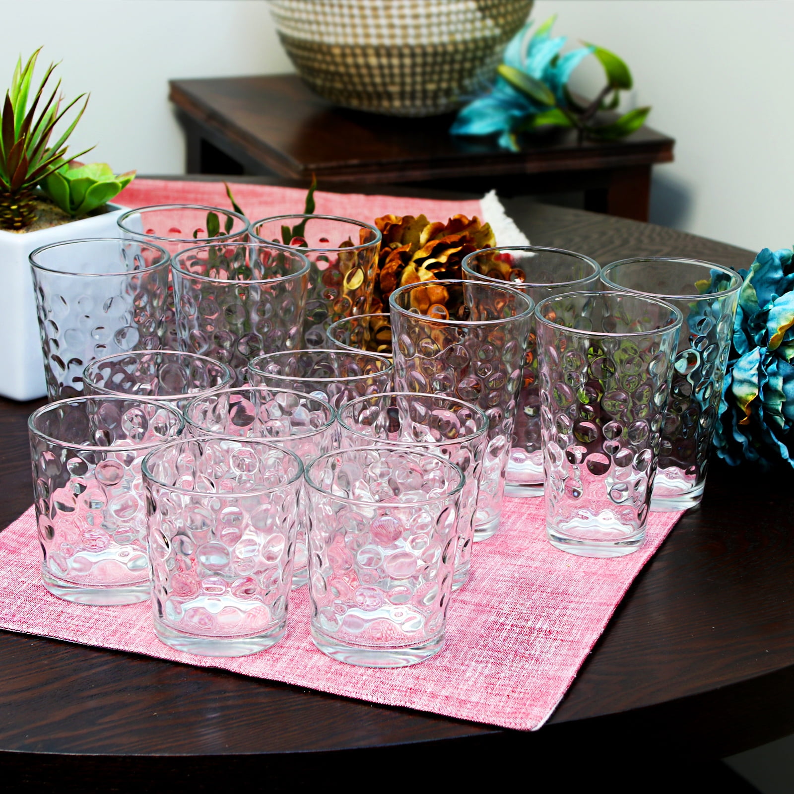 Gibson Home Great Foundations 16-Piece Glass Set Bubble Pattern Stackable