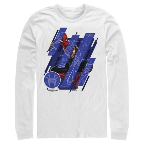 Men's Marvel Spider-Man: No Way Home Suit Blueprint Panels  Long Sleeve Shirt White Small