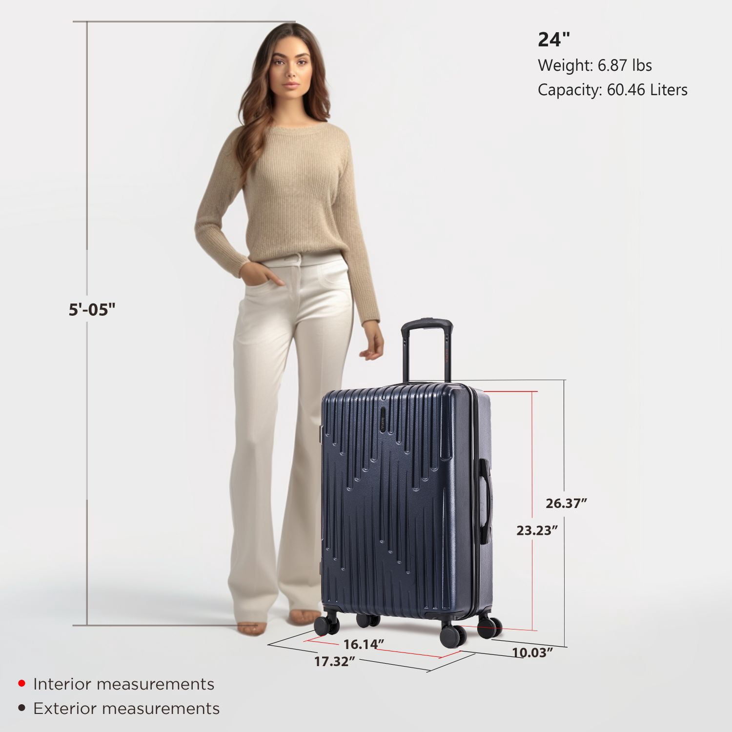 InUSA DRIP 24" Hardside Lightweight Checked Luggage with Spinner Wheels, Handle and Trolley, Navy Blue