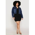 thumbnail image 3 of Womens Plus Size WAX Distressed Cropped Denim Jacket, 3 of 5