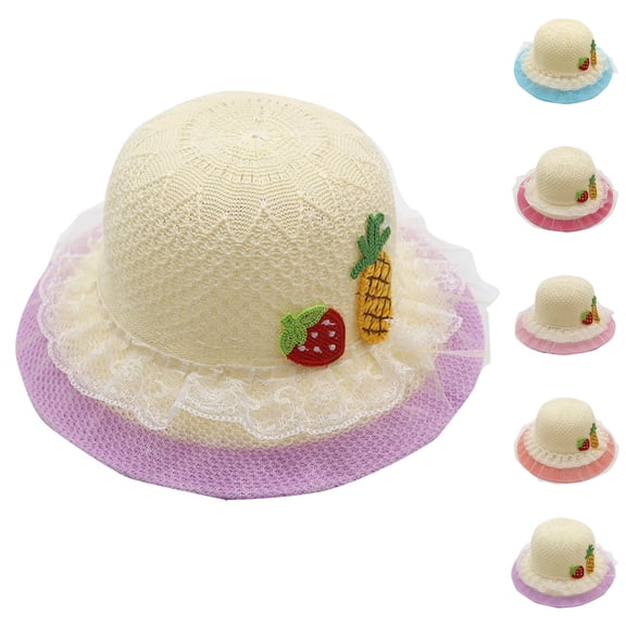 Mceream Girls Straw Hats for Kids Ages 3-7 Summer Beach Sunhat Cute Flower Bow Woven Wide Brim Sun Hat for Vacation Beach Party UV Sun Protection Caps Outdoor 3-7 Years