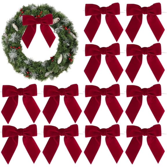12Pcs Velvet Bows 4.5" Christmas Bows for Tree Premade Bows for Wreaths Twist Tie Bows for Gift Wrapping, Crafts, Festive Winter Decor, Tree Garland, Swag, Wedding Decor  Excluding flower garlands