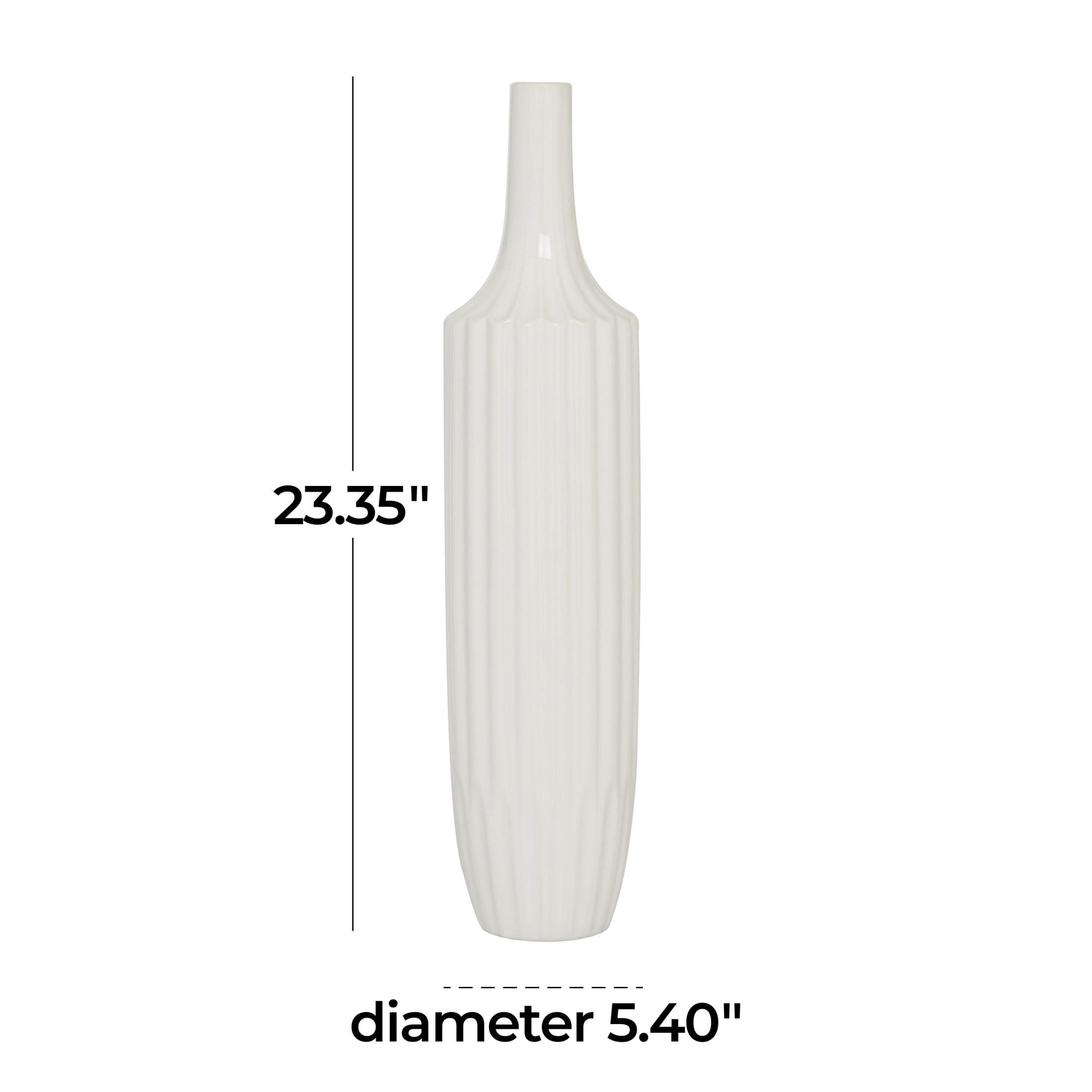 DecMode 23" Stripe Texture White Ceramic Vase