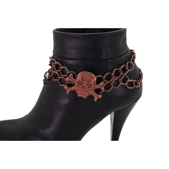 Women Bronze Metal Boot Chain Bracelet Anklet Skeleton Skull Charm