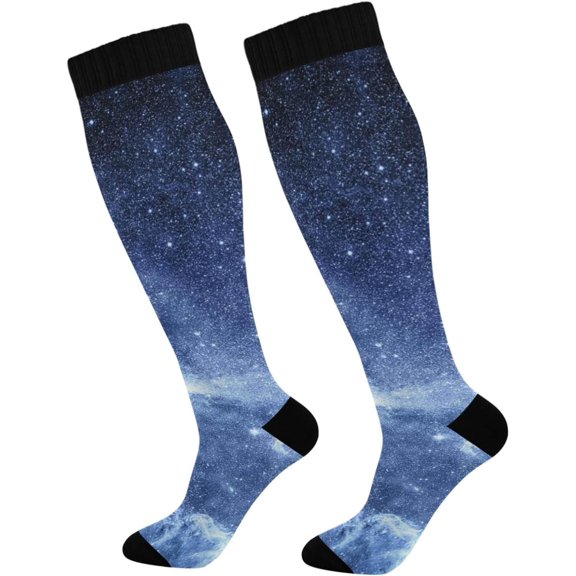 GZHJMY Galaxy Compression Socks, Women Men Long Stocking (20-30mmHg), Travel Knee High Stockings for Athletic Sports,Running,Cycling,Nursing
