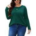 thumbnail image 3 of FlorCurve Plus Size Sweatshirts for Women Long Sleeve Tunic Tops Casual Blouse with Pockets, Green XL, 3 of 7