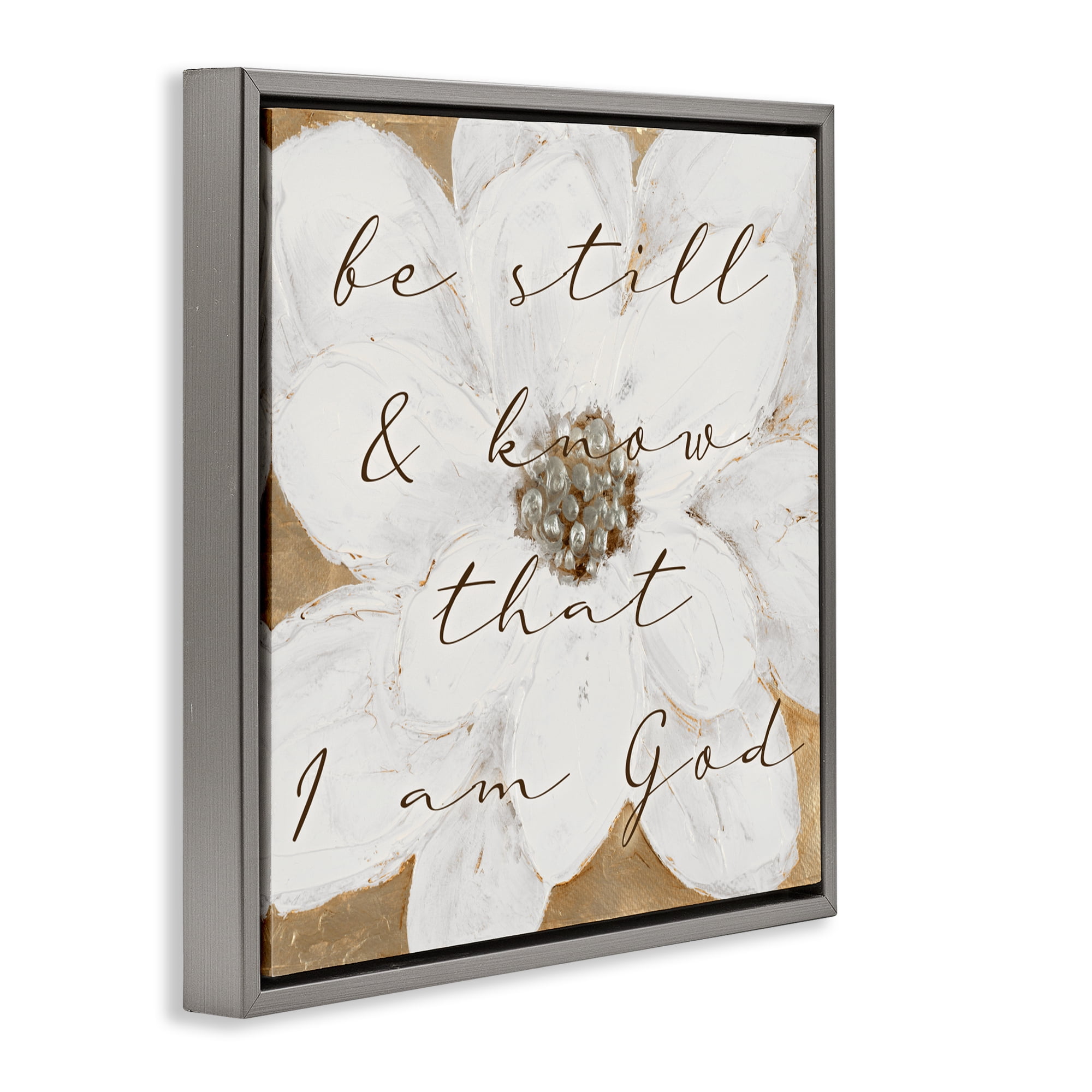 Stupell Industries Be Still with White Magnolia Gray Framed Floater Canvas Wall Art, design by Lanie Loreth