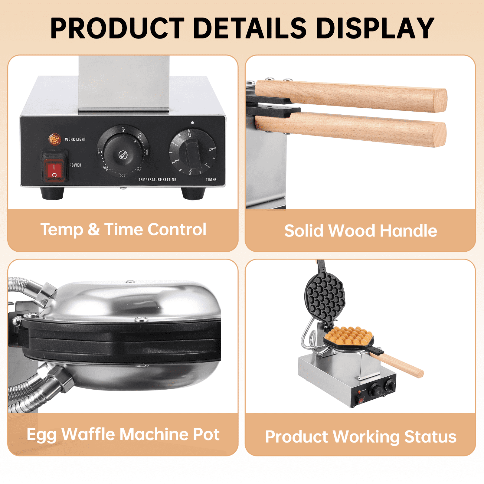 Garvee Electric Bubble Waffle Maker, 2800W Round Waffle Iron Bubble Waffle Maker Non-Stick Egg Machine for Home and Commercial Use, Single