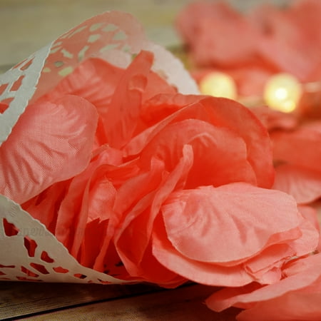 Bulls Silk - Quasimoon Roseate / Pink Coral Silk Rose Petals Confetti for Weddings in Bulk by PaperLanternStore