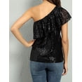 thumbnail image 3 of PrettyGuide Women's One Shoulder Sequin Tops Ruffle Sexy Sparkle Blouse Club Party Top, Large, 3 of 7
