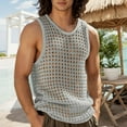 thumbnail image 2 of Men's Solid Color Mesh Hooded V Neck Hollow Thin Sleeveless Loose I Vest Top, 2 of 7
