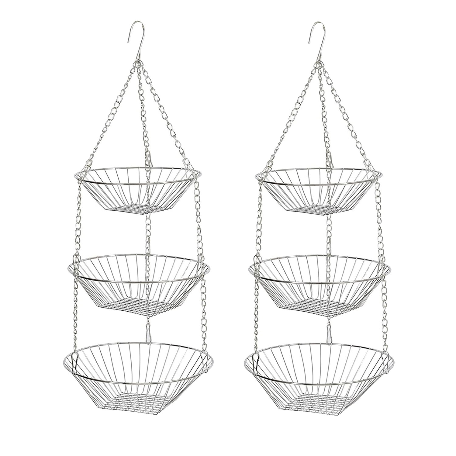 Tiabiaya 2 Pack Hanging Baskets 3 Tier Hanging Fruit Baskets 3 Tier