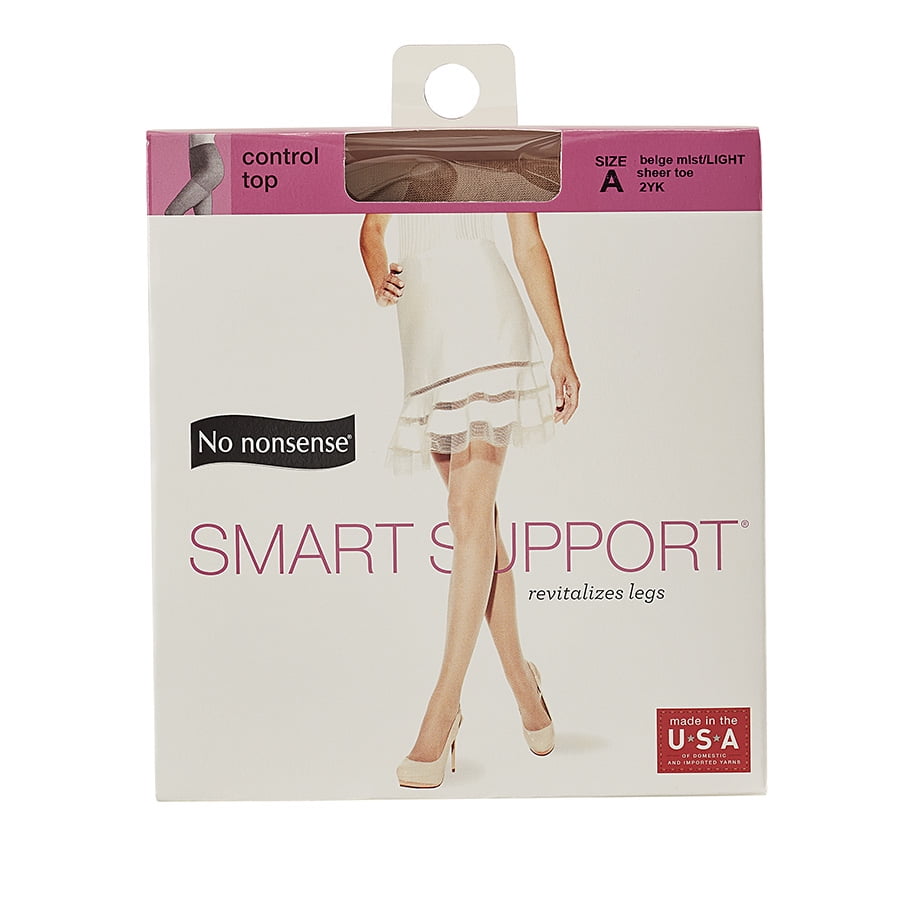 No Nonsense 2-Pk Smart Support Control Top Sheer Toe Beige Mist Pantyhose Size B 