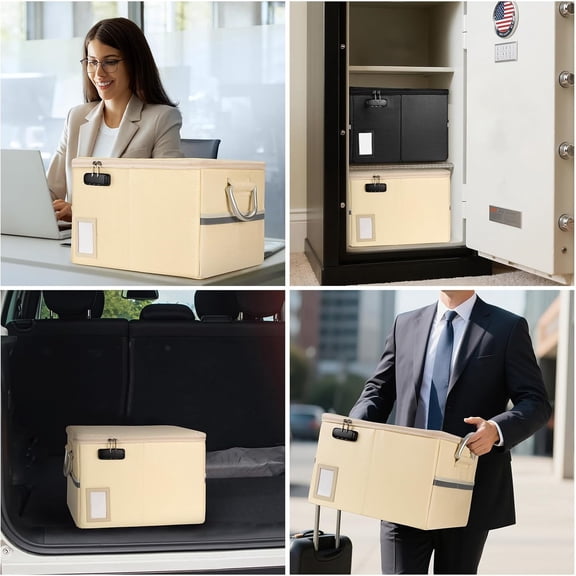 5200°F Fireproof Document Box, Fire Important Document Organizer with Lock, Upgraded Heat Insulated Filing Storage Cabinet Office Organization (5200°F Fireproof Box, Off-white)