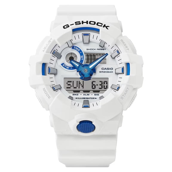 NEW! G-Shock White & Blue Analog & Digital Watch GA700HDS-7A