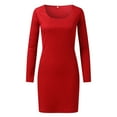 thumbnail image 3 of MSJUHEG Womens Dresses Red Dress Womens Long Sleeve Square Neck Split Slim Fit High Waist Stretch Midi Bodycon Dress Mini Dress Red S, 3 of 8