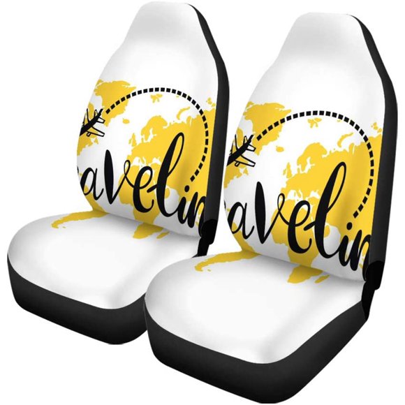 RYLABLUE Set of 2 Car Seat Covers Travel World Map Airplane Isolated Object White Universal Auto Front Seats Protector Fits for Car,SUV Sedan,Truck