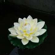 Farfi Artificial Lotus Flower Fake Floating Water Lily Garden Pond Fish Tank Decor (Milk White)