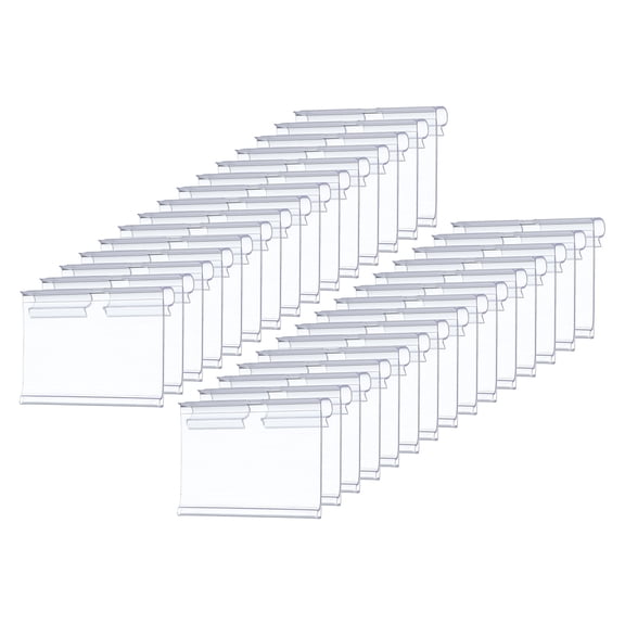 Plastic Wire Shelf Label Holders Clear Double Hook Price Tag Holder Reusable Shelf Sign Tags with Paper 2.36"x1.65"