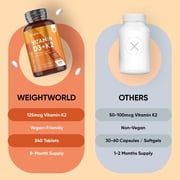 WeightWorld D3 Vitamin 4000 IU + K2 (MK-7) 125mcg - 240 Tablets | Bones, Muscle, Immune Support & Calcium Absorption | Plant-Based Vegan Vitamin D3 K2 | D3 and K2 Supplements, Gluten Free, Non-GMO