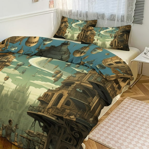 Duvet Cover Queen Size Anime Castle 3 Pcs Duvet Cover Set Bedding Sets Queen Soft Breathable