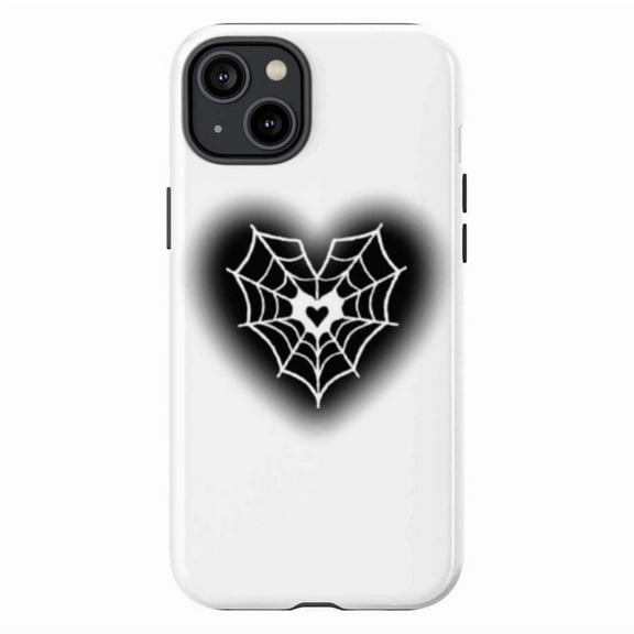 Spiderweb Heart Goth-Inspired iPhone Case – Edgy Black & White Design with Subtle Heart Detail, Protective Slim Cover for iPhone 16 15 14 13 12 11 Mini Pro Max