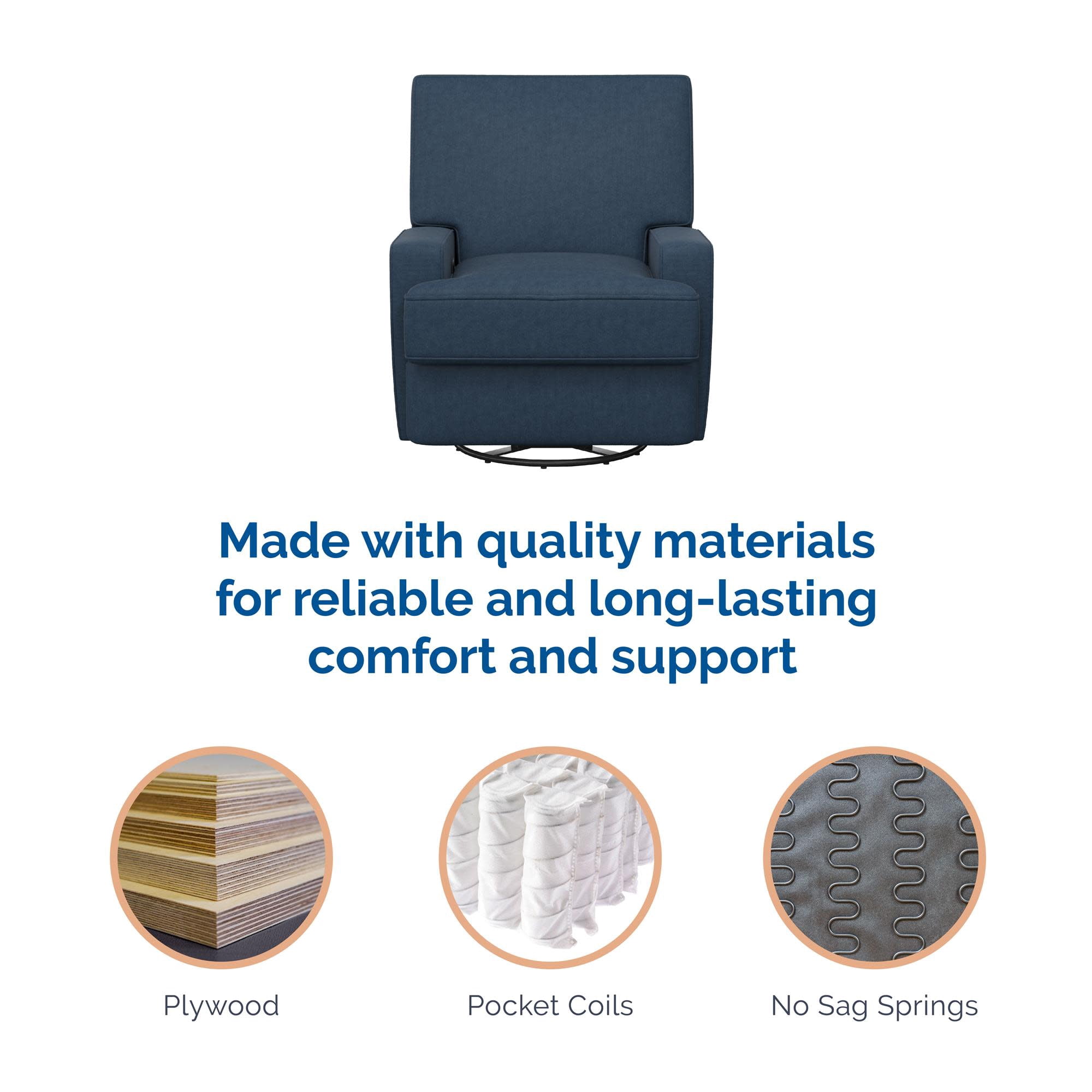 Baby Relax Rylan 4-in-1 Swivel Glider Rocker Recliner Chair, Navy