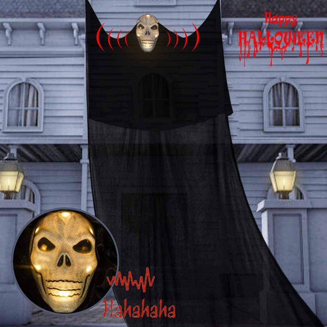 Decoraciones colgantes de fantasmas de Halloween de 10,8 pies con ojos iluminados LED, decoración espeluznante para interiores y exteriores (pilas no incluidas)