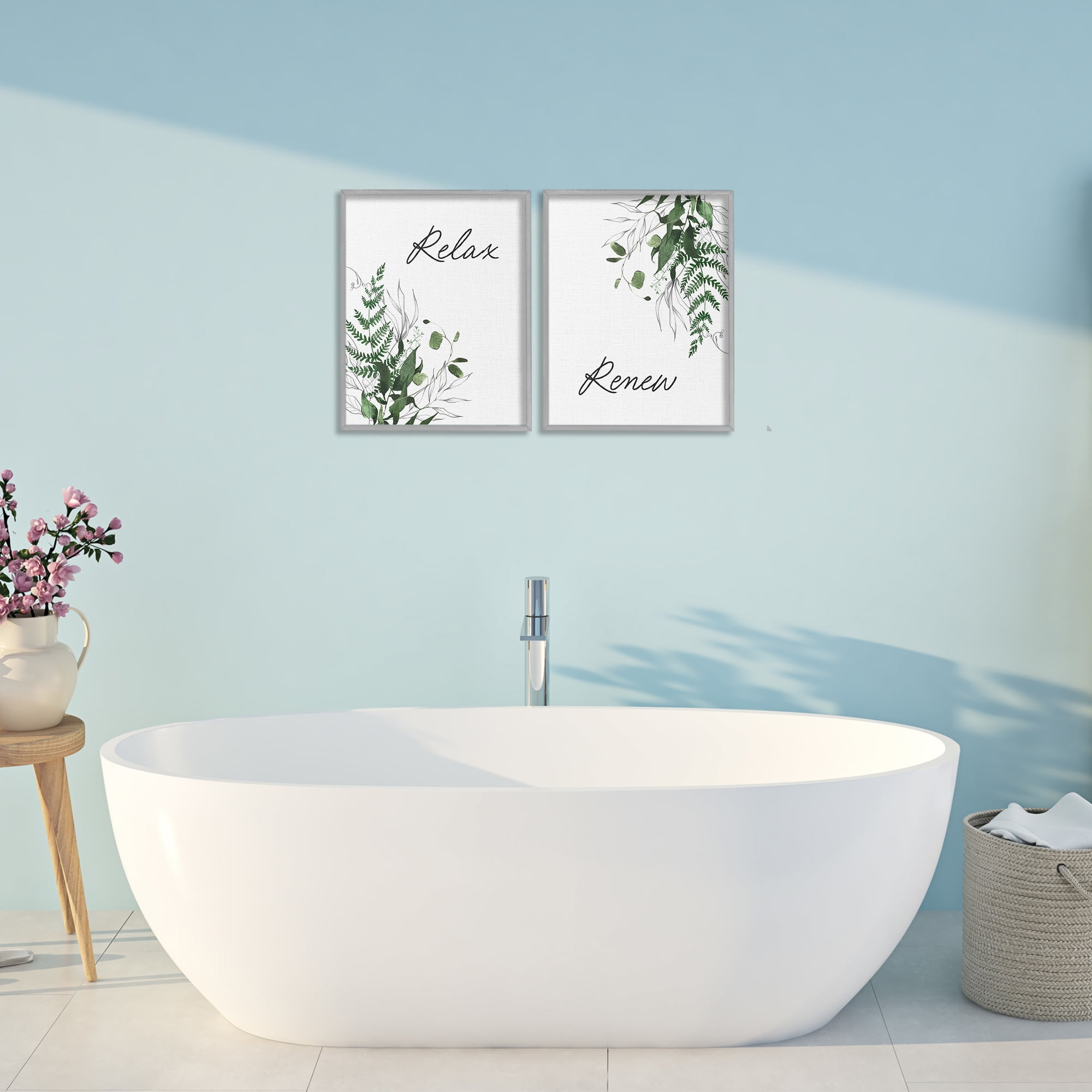 Relax Renew Botanical Leaves 2 Piece Gray Framed Giclee Art Set, design by Lettered and Lined