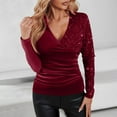 thumbnail image 2 of Xdegoge Velvet Blouses for Women Fashion Sequins Top V Neck Long Sleeve Tunic Blouse Fashion Party Festival Dressy Fall Winter Stylish Elegant Versatile Inner Tops, 2 of 9