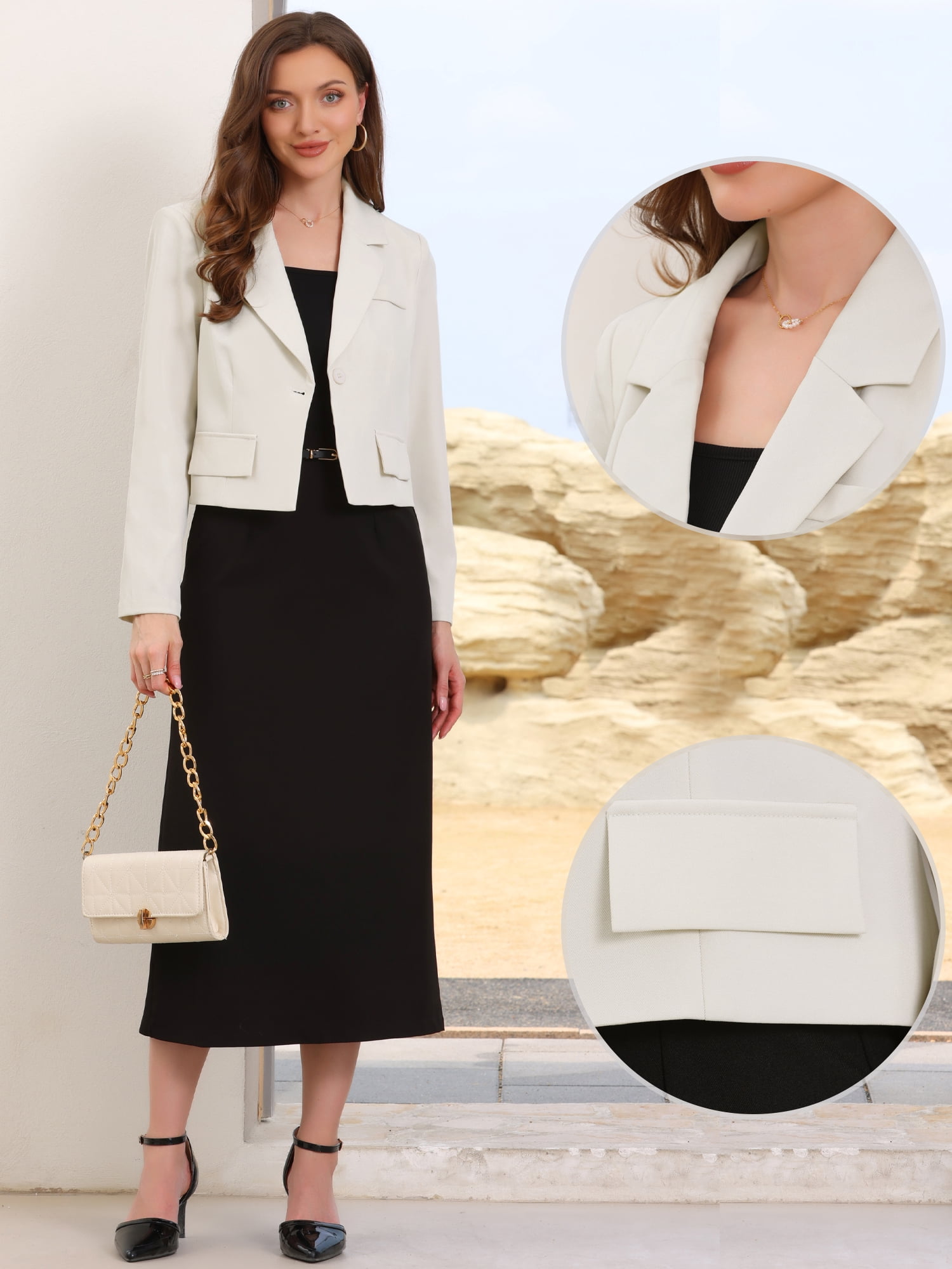 DARING DIVA Women's Notched Collar Long Sleeve Suit Jacket Casual Blazers XL White