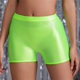 thumbnail image 2 of Women's Mid-Rise Glossy Workout Shorts – Sexy Tight-Fit Athletic Yoga Shorts for Fitness, Cardio & Hot Weather Training,Fluorescent Green S, 2 of 4