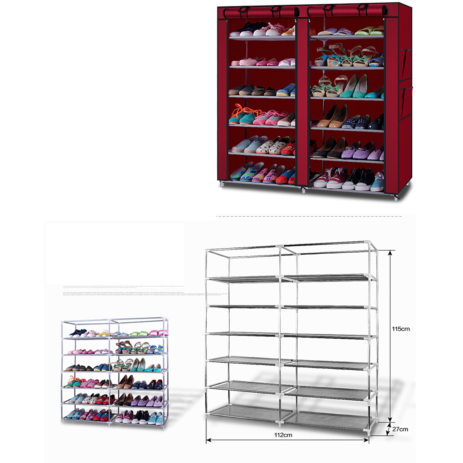 JIUYOTREE 7-Tier Shoe Rack with Dustproof Cover Shoe Storage Organizer Closet Shoe Cabinet Shelf Hold Up to 28 Pairs of Shoes Fo