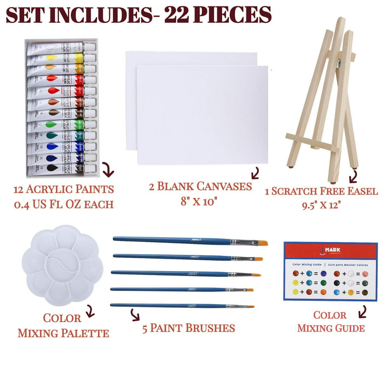 Art Canvas Paint Set Supplies – 22-Piece Canvas Acrylic Painting Kit with  Wood E