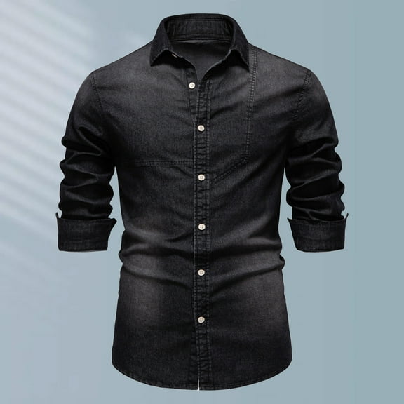 Donemore Men's Fashion Stand Collar Button Denim Jacket Long Sleeve Casual Versatile Top Classic Denim Business Casual Design
