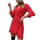 thumbnail image 1 of Vestido de mujer con volantes y manga de burbuja de punto ondulado con cuello en V y cintura alta para mujer Fridja  nbo3361, 1 of 9