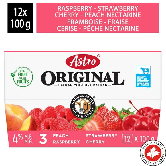 Astro Original Fruit on the Bottom Yogurt Strawberry, Raspberry, Black Cherry, Nectarine 4%, 16x100g