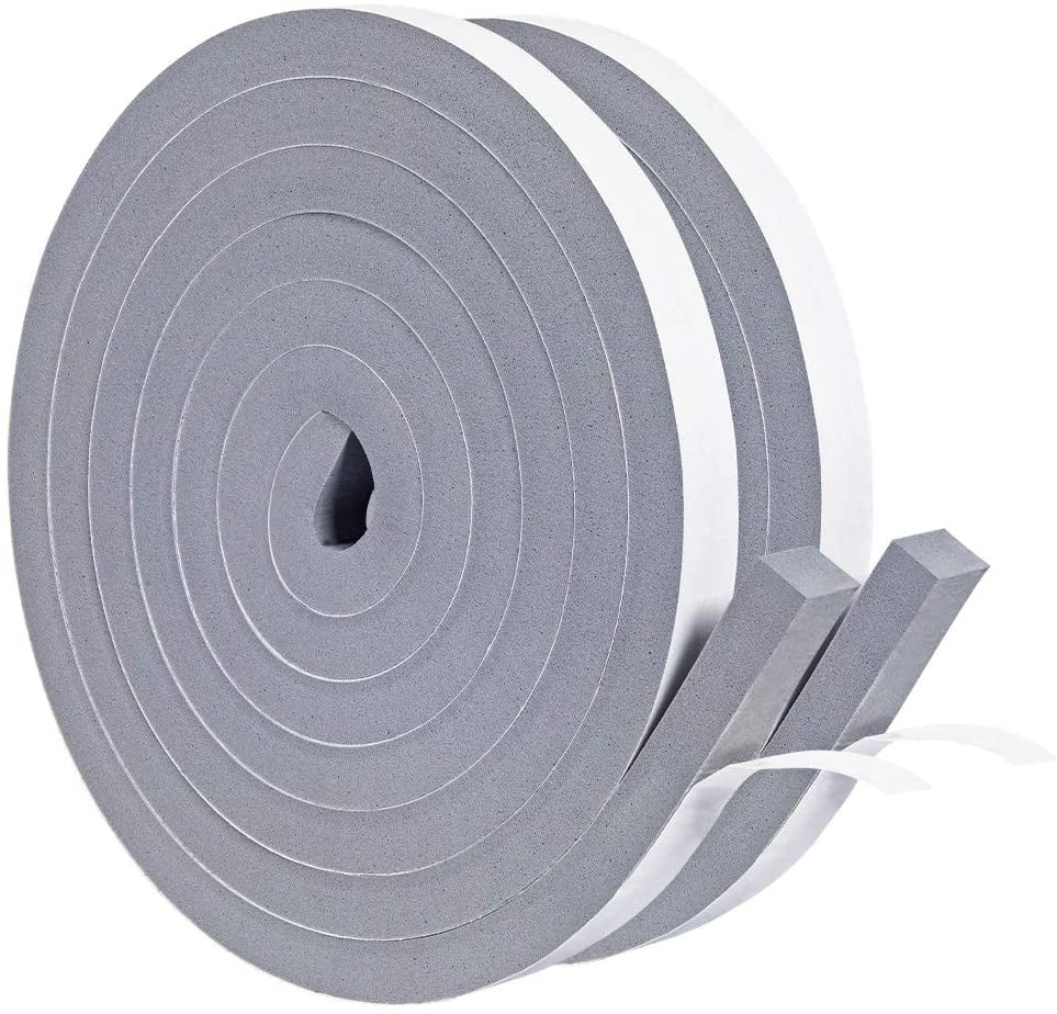 Rubber Insulation Foam Tape Self Adhesive Weather Stripping 1 Inch Wide X 1/8 Inch Thick Total 33 Feet Long （16.5ft x 2 Rolls） 